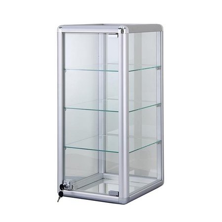 AMKO AMKO F-1302 14 x 27 in. Glass Countertop Showcase Tower Display Case; Silver F-1302